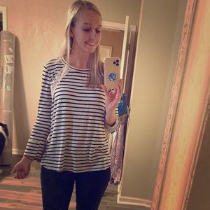 Striped long sleeve shirt with lace detail